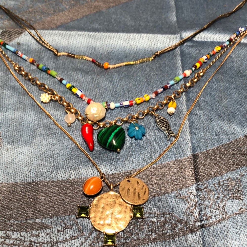 Four layer necklace with fun charms